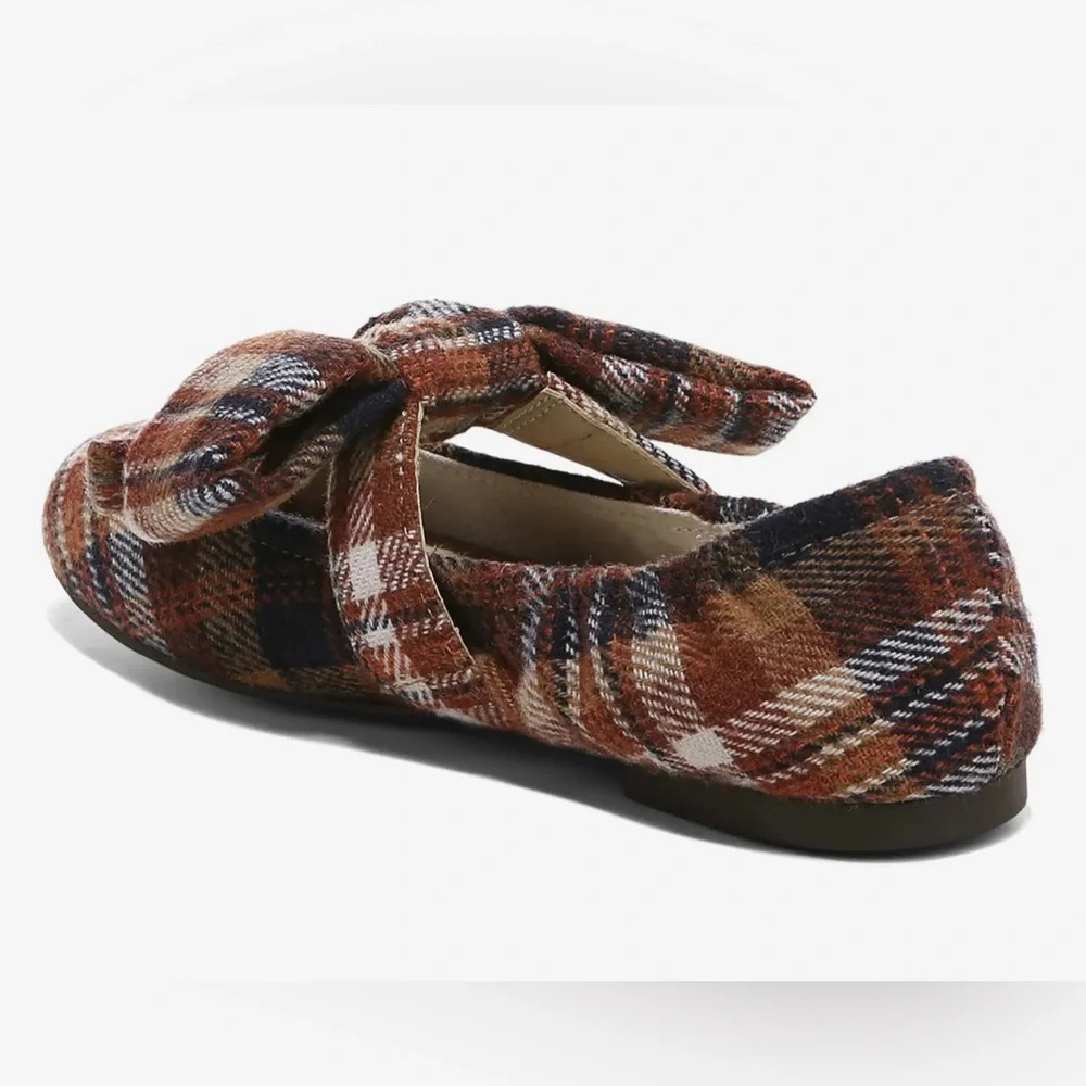 Sam Edelman Felicity Little Kid 3 Rust Plaid Multicolored Ballet Flats & Bow NWT
